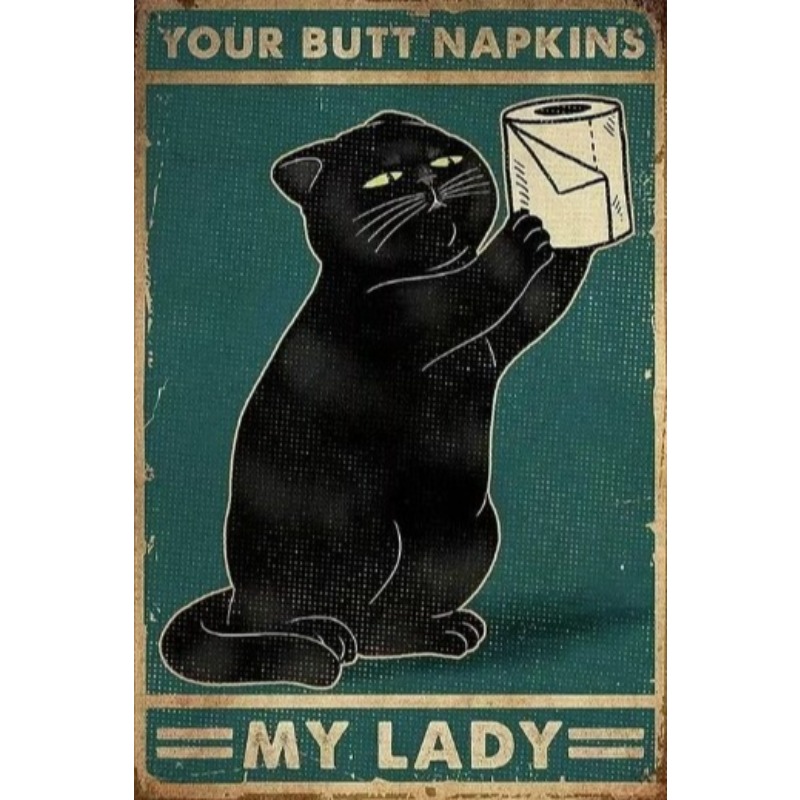 Black Funny Cat Metal Sign Vin - đánh giá và giá Vintage Collectible Signs
